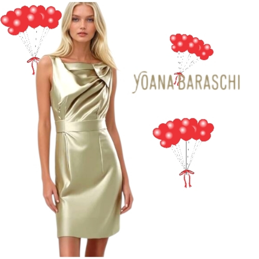 YOANA BARASCHI Gold Champagne Silk Sleeveless Fitted Mini Cocktail Dress Sz 4